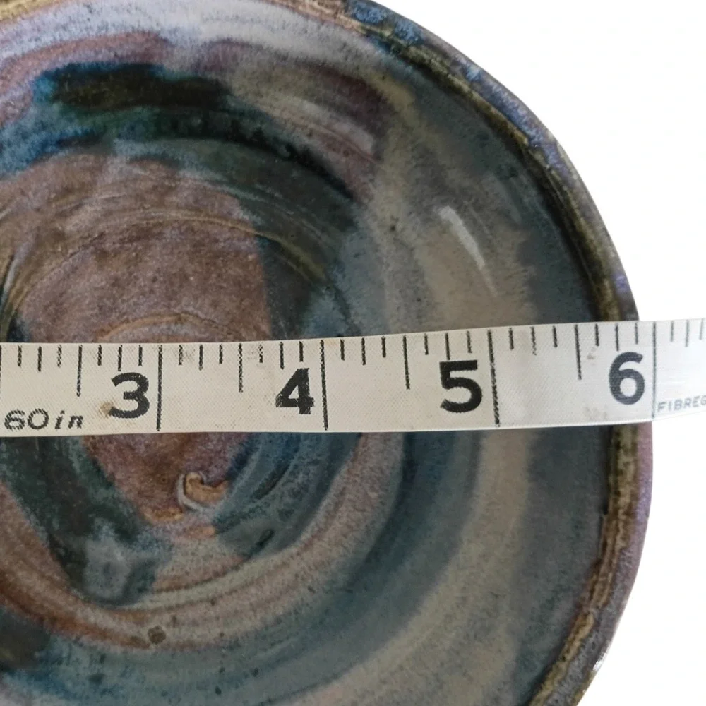 Signed‎ Studio Pottery Hand Thrown Glazed Stoneware Bowl Blue Purple Brown 5.5